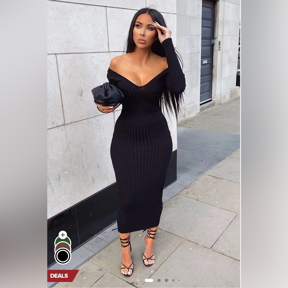 Fashion Nova Black Ribbed Knit Dress